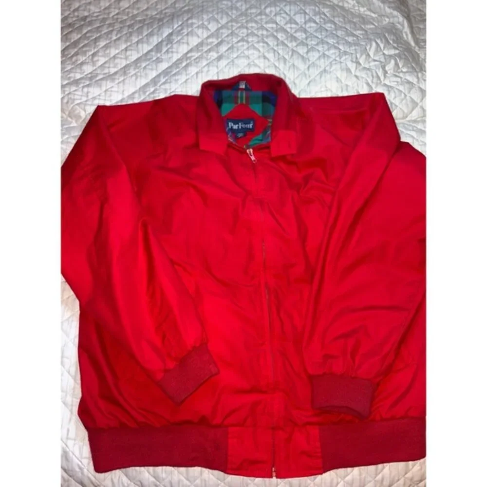 Vintage Par Four Harrington Jacket XL Tall Red Plaid Lined Made in Korea